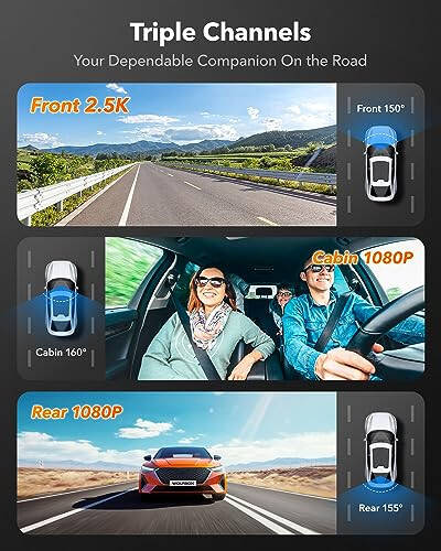 WOLFBOX i07 3 Kanal Dash Cam Dahili WiFi GPS, 4K+1080P Ön ve İç Dash Kamera, 1440P+1080P+1080P Üçlü Araba Kamerası 3'' LCD Ekranlı, 32GB Kart Dahil, IR Gece Görüşü, 24 Saat Park Modu - 7