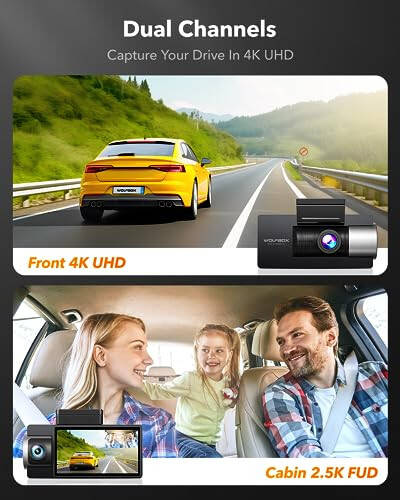 WOLFBOX i17 Dash Cam Ön İç, 4K+2.5K 5G WiFi Çift Dash Kamera 64GB Kartlı, 2160P UHD 3'' LCD Araç Kamerası, Süper IR Gece Görüşü, Akıllı Park Monyötörü, GPS, Döngü Kaydı - 2