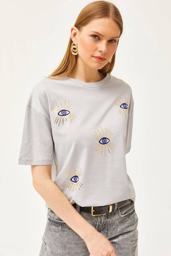 Women Dolphin Grey Eye Print Foil Detail T-Shirt TSH-19000770 - 1