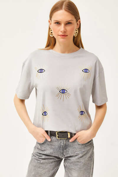 Women Dolphin Grey Eye Print Foil Detail T-Shirt TSH-19000770 - 2