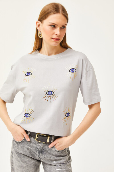 Women Dolphin Grey Eye Print Foil Detail T-Shirt TSH-19000770 - 3