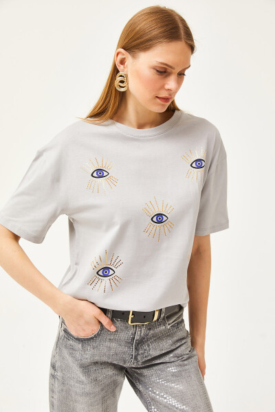 Women Dolphin Grey Eye Print Foil Detail T-Shirt TSH-19000770 - 4