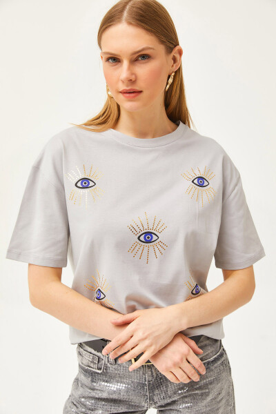 Women Dolphin Grey Eye Print Foil Detail T-Shirt TSH-19000770 - 5