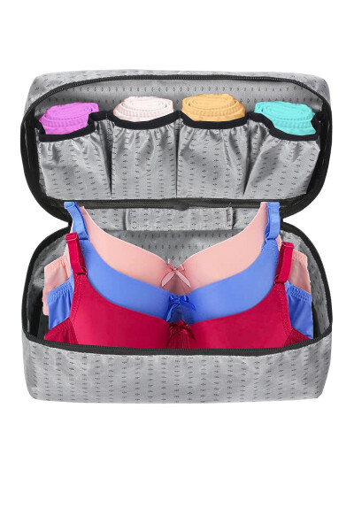 Women Makeup Brush Bra Storage and Underwear Organizer Grey Makeup Bag - 5