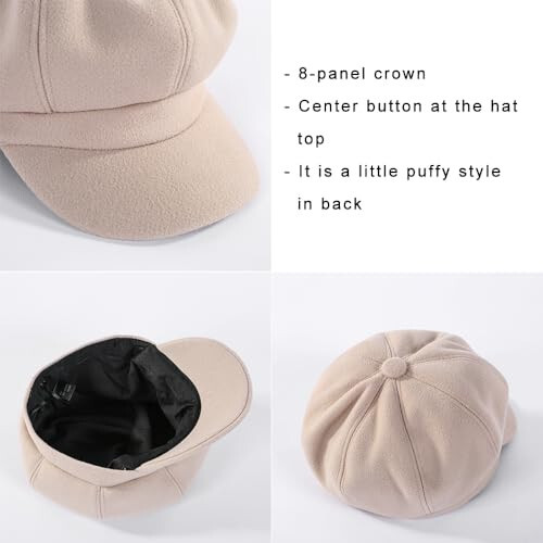 Women Newsboy Hat Octagonal Beret Cap, Girl Autumn and Winter Warm Beret Vintage Painter Hat - 42