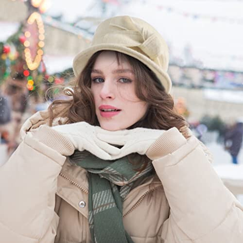 Women Vintage Felt Bucket Hat Winter Wool Dress Beret Hat - 5