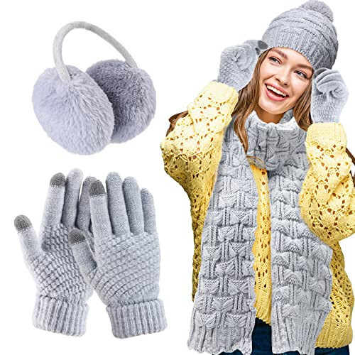 Women Winter Hats Scarf and Gloves Set for Women Including Ear Covers Cold Weather Glove Scarves Hats Knit Beanie Scarf Glove - 1