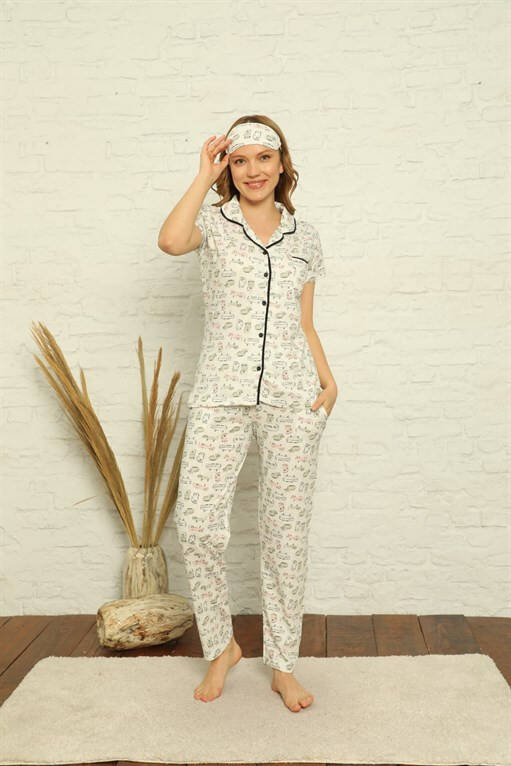 Women's 100% Cotton Front Button Short Sleeve Pajamas Suit 2842 - 2