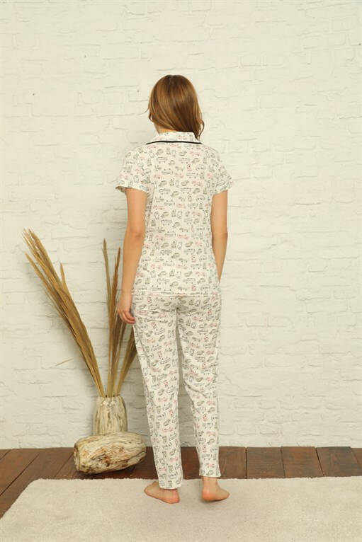 Women's 100% Cotton Front Button Short Sleeve Pajamas Suit 2842 - 3