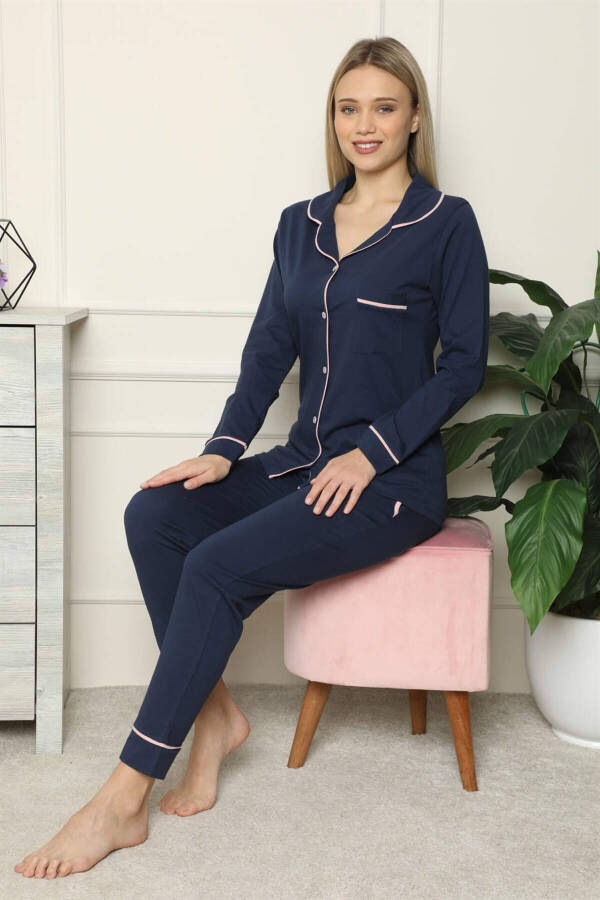 Women's 100% Cotton Jersey Button-Down Long Sleeve Pajama Set 2713 - 3