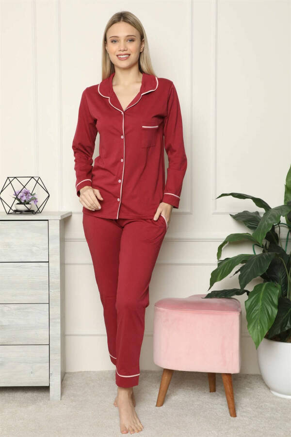 Women's 100% Cotton Knit Front Button Long Sleeve Pajama Set 2716 - 1