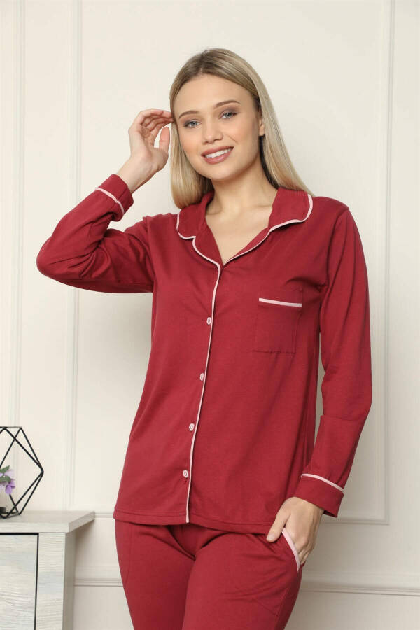 Women's 100% Cotton Knit Front Button Long Sleeve Pajama Set 2716 - 2