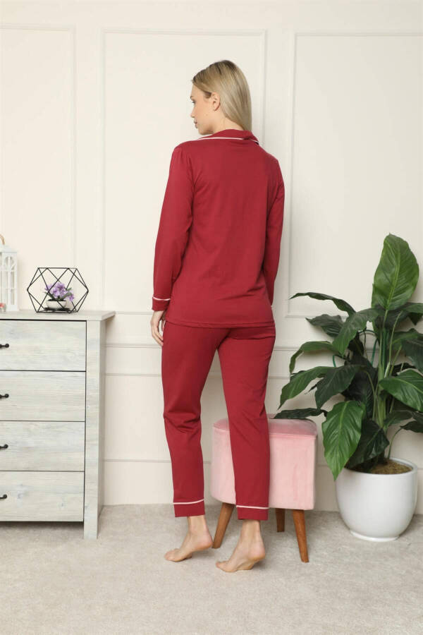 Women's 100% Cotton Knit Front Button Long Sleeve Pajama Set 2716 - 8