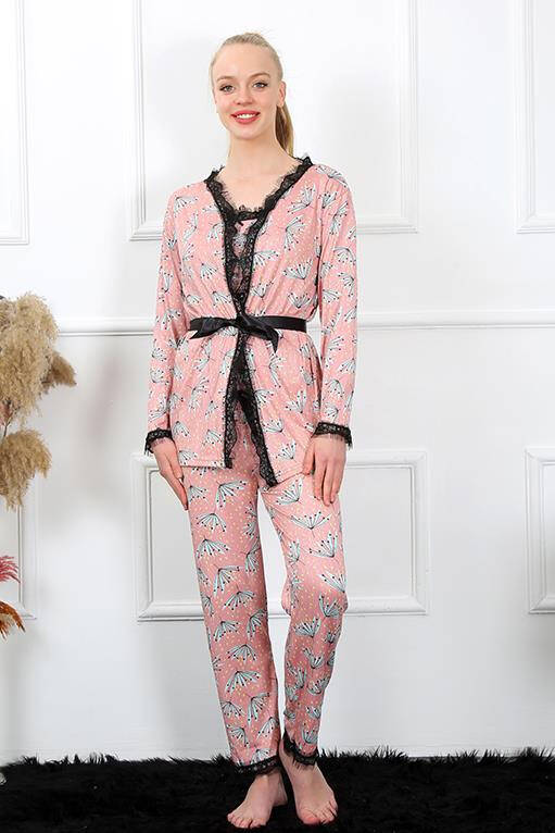 Women's 3-pack Salmon Dressing Gown Pajamas Set 16103 - 8