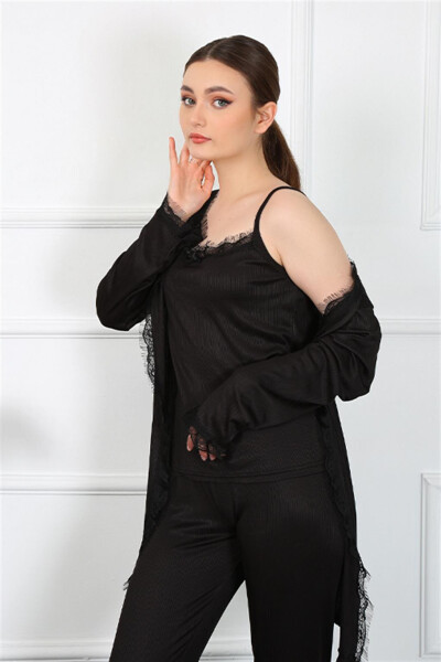 Women's 3-piece Black Dressing Gown 16108 - 2