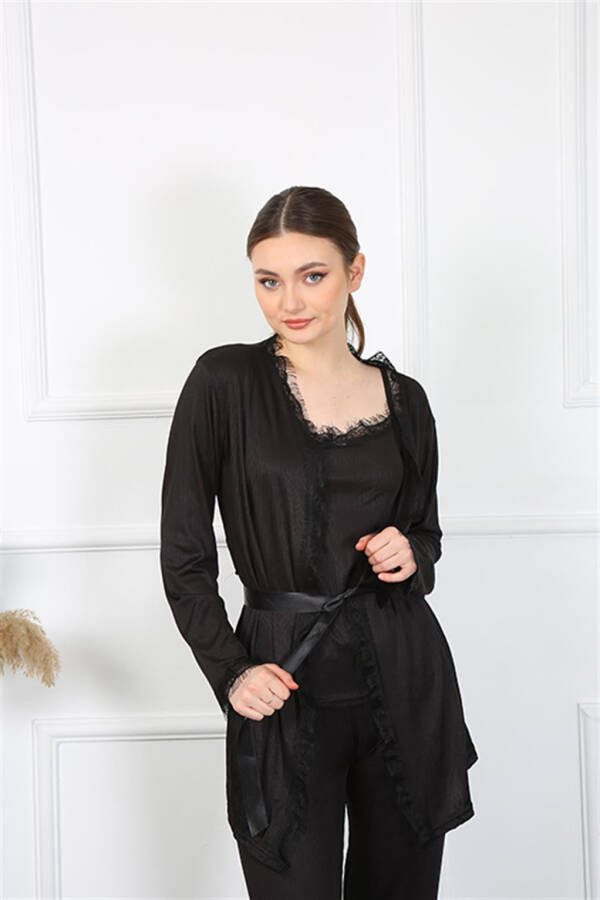 Women's 3-piece Black Dressing Gown 16108 - 3