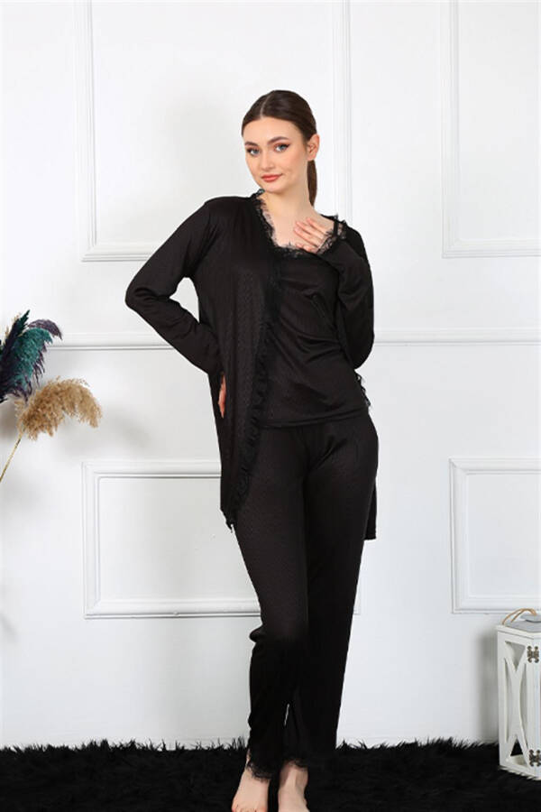 Women's 3-piece Black Dressing Gown 16108 - 4