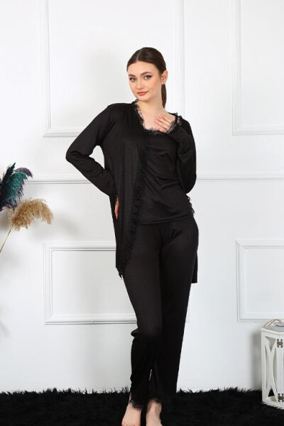 Women's 3 Piece Black Dressing Gown 16108 - 9