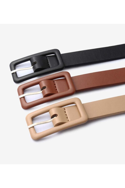 Women's 3-Piece Rectangle Buckle Belt, Pants Belt, Jacket Belt, Dress Belt, Shirt Belt - 1