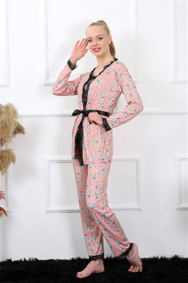 Women's 3-Piece Salmon Robe Pajama Set 16103 - 7