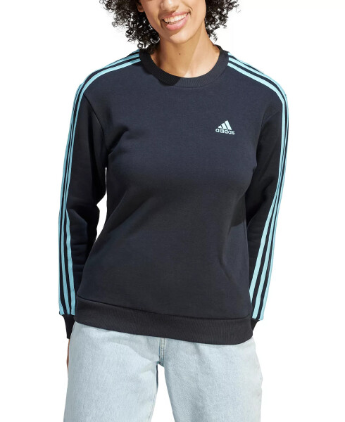 Women's 3-Stripe Cotton Fleece Crewneck Sweatshirt Black/light Aqua - 1