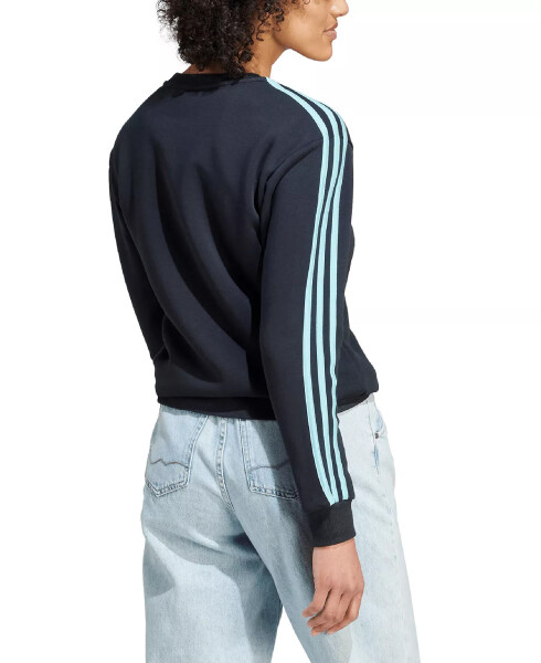 Women's 3-Stripe Cotton Fleece Crewneck Sweatshirt Black/light Aqua - 2