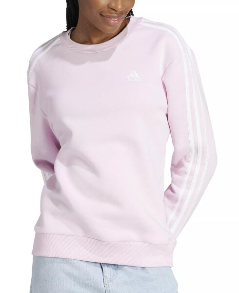 Women's 3-Stripe Cotton Fleece Crewneck Sweatshirt Clear Pink/white - 1