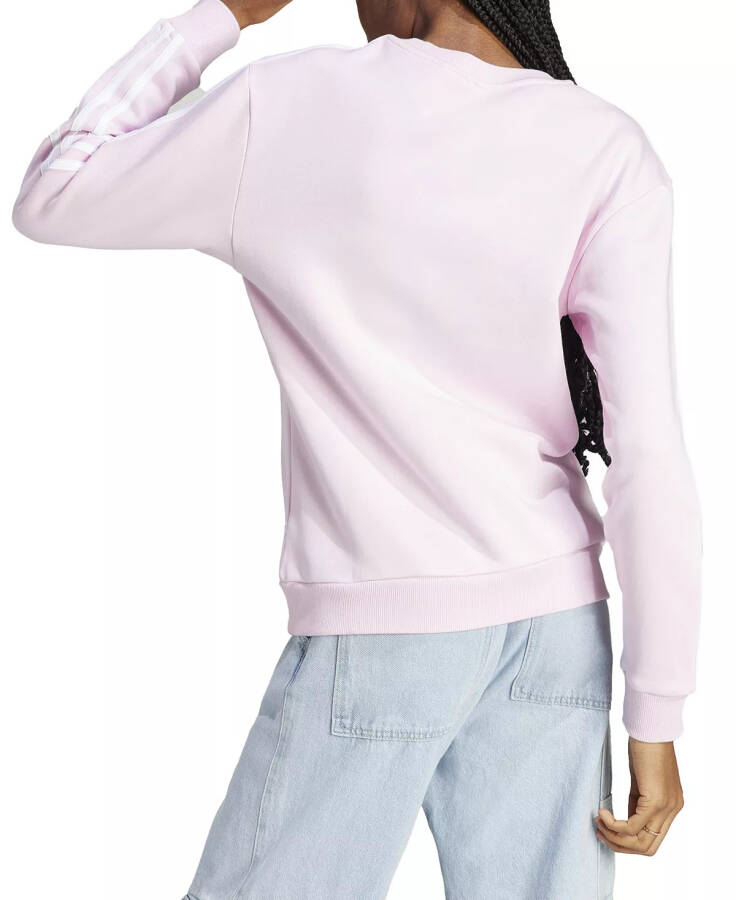 Women's 3-Stripe Cotton Fleece Crewneck Sweatshirt Clear Pink/white - 2