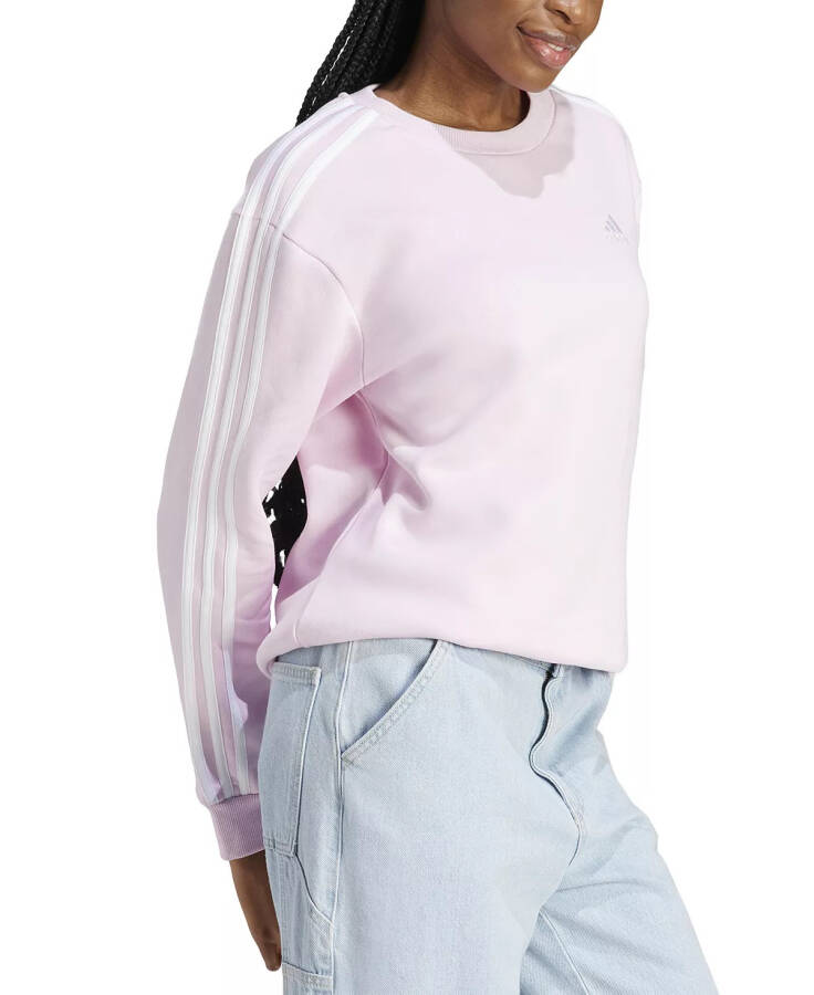 Women's 3-Stripe Cotton Fleece Crewneck Sweatshirt Clear Pink/white - 3