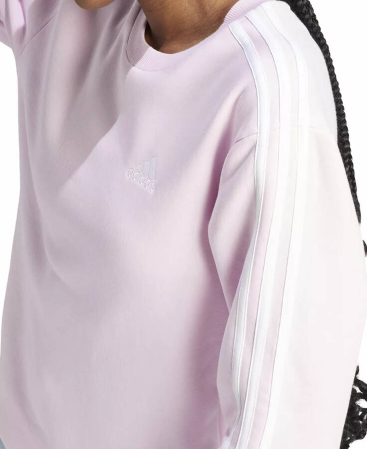 Women's 3-Stripe Cotton Fleece Crewneck Sweatshirt Clear Pink/white - 4