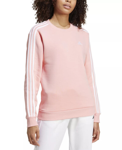 Women's 3-Stripe Cotton Fleece Crewneck Sweatshirt, Semi Pink Spark - 3