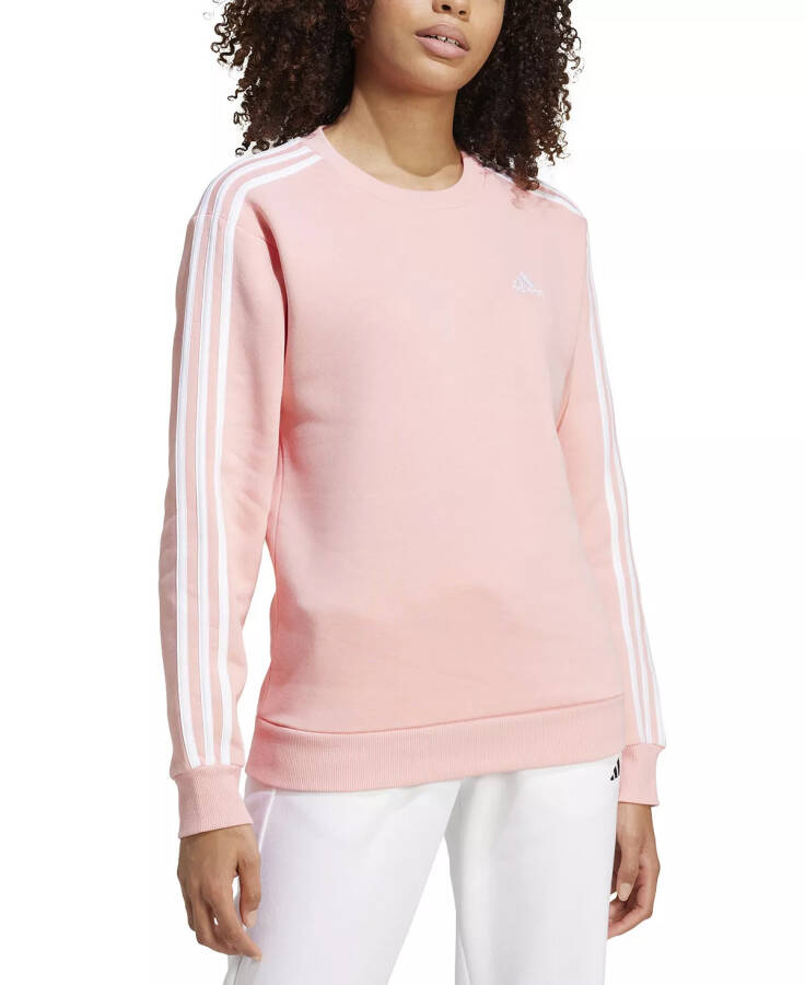 Women's 3-Stripe Cotton Fleece Crewneck Sweatshirt, Semi Pink Spark - 3