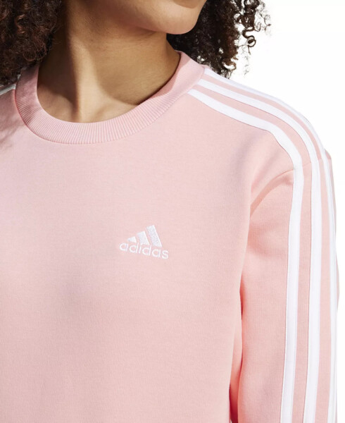 Women's 3-Stripe Cotton Fleece Crewneck Sweatshirt, Semi Pink Spark - 5