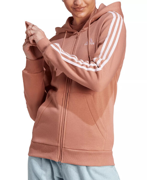 Women's 3-Stripe Cotton Fleece Full-Zip Hoodie Sweatshirt Clay Strata/clear Pink - 1