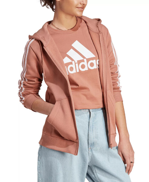 Women's 3-Stripe Cotton Fleece Full-Zip Hoodie Sweatshirt Clay Strata/clear Pink - 3