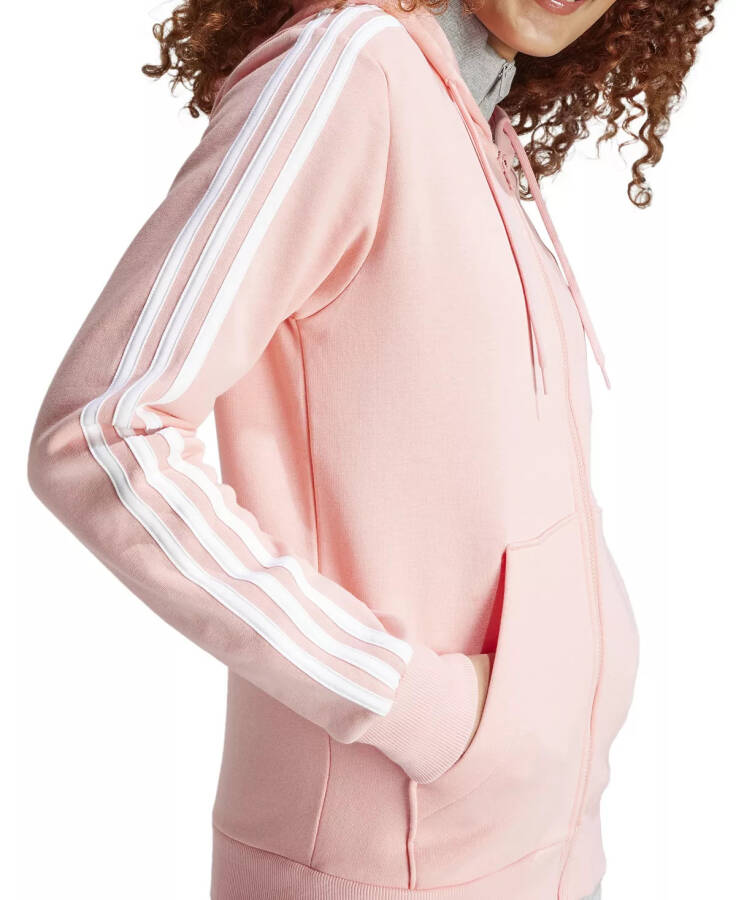 Women's 3-Stripe Cotton Fleece Full-Zip Hoodie Sweatshirt Semi Pink Spark - 3