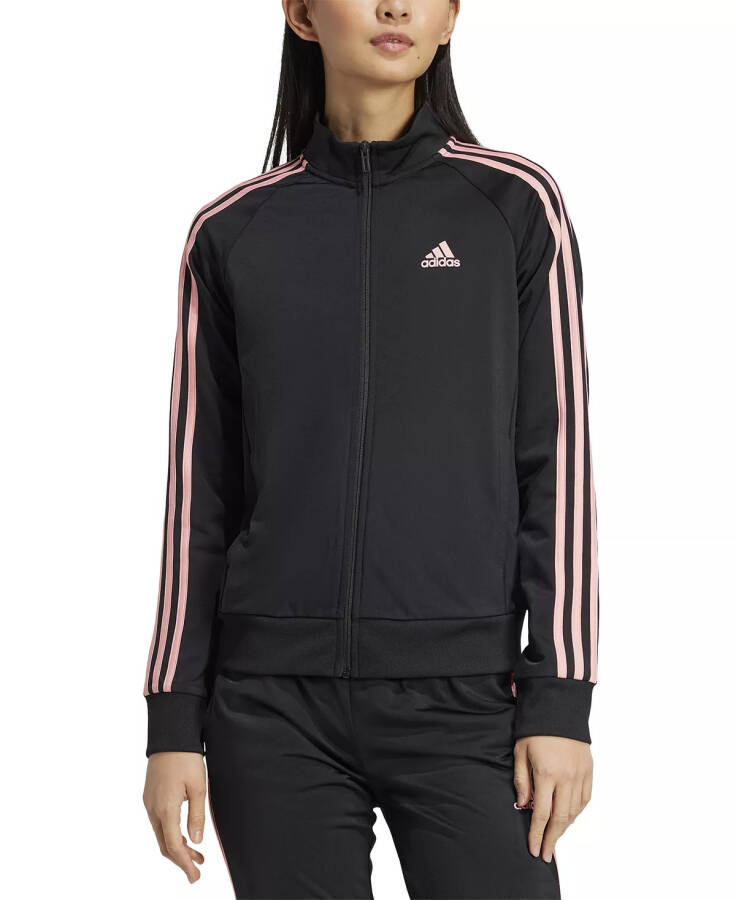 Women's 3-Stripe Tricot Track Jacket, XS-4X Black/semi Pink Spark - 1