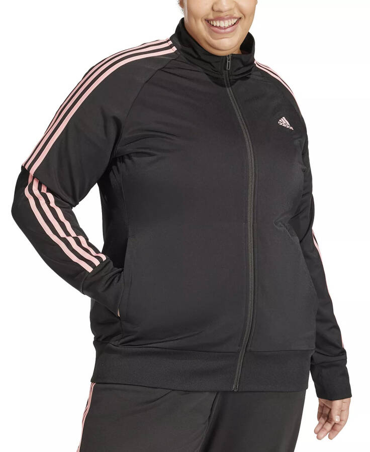 Women's 3-Stripe Tricot Track Jacket, XS-4X Black/semi Pink Spark - 10