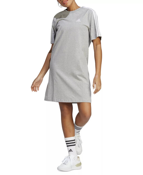 Women's Active Essentials 3-Stripes Single Jersey Boyfriend Tee Dress Medium Grey Heather/white - 1