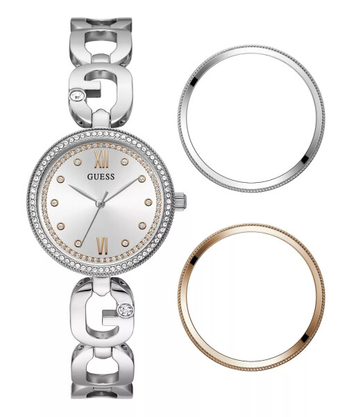 Women's Analog Silver-Tone Steel Watch 30mm and 3 Dial Rings Set Silver-Tone - 1