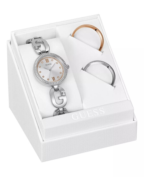 Women's Analog Silver-Tone Steel Watch 30mm and 3 Dial Rings Set Silver-Tone - 2