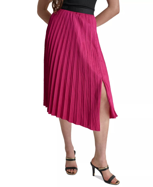 Women's Asymmetric Pleated Pull-On Midi Skirt Raspberry C - 1