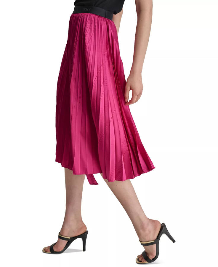 Women's Asymmetric Pleated Pull-On Midi Skirt Raspberry C - 3