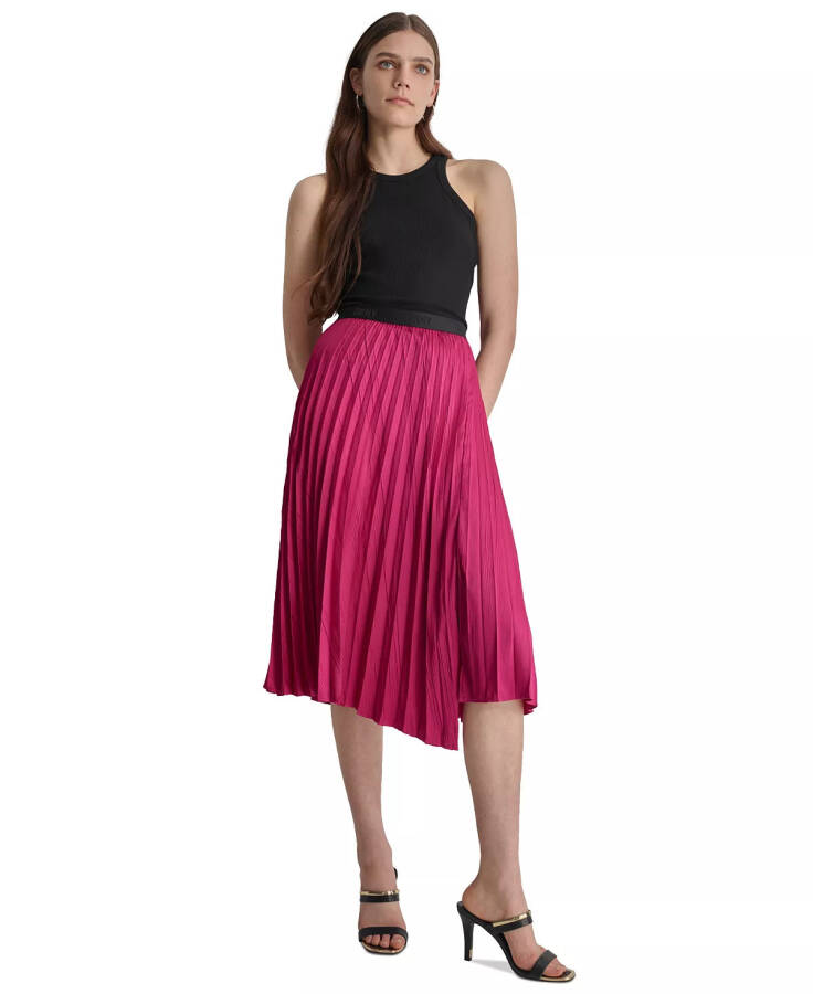 Women's Asymmetric Pleated Pull-On Midi Skirt Raspberry C - 5