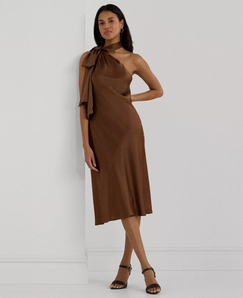 Women's Asymmetric Satin Dress Terracotta - 1