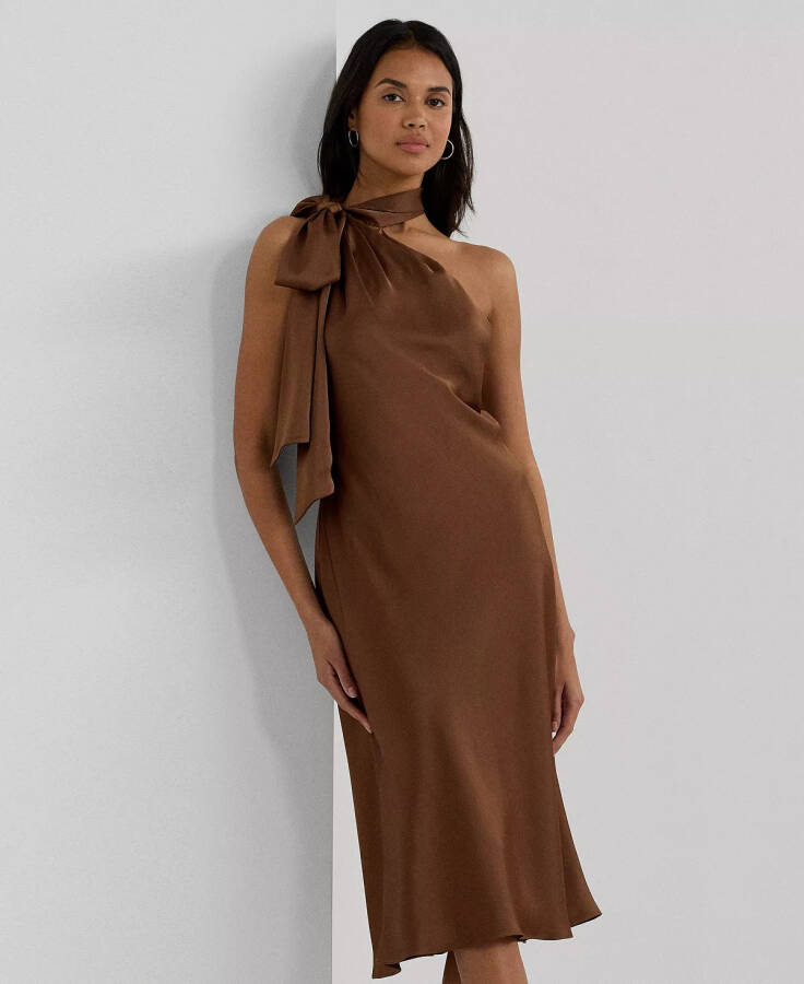 Women's Asymmetric Satin Dress Terracotta - 3