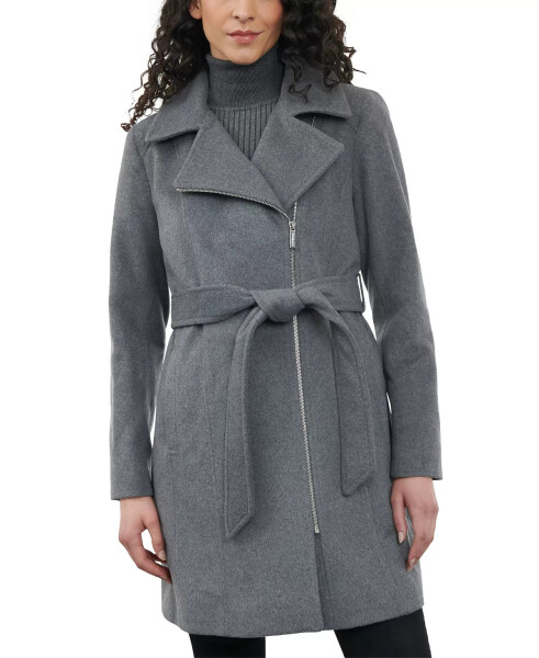 Women's Asymmetric Wool Blend Wrap Coat Derby Heather - 1