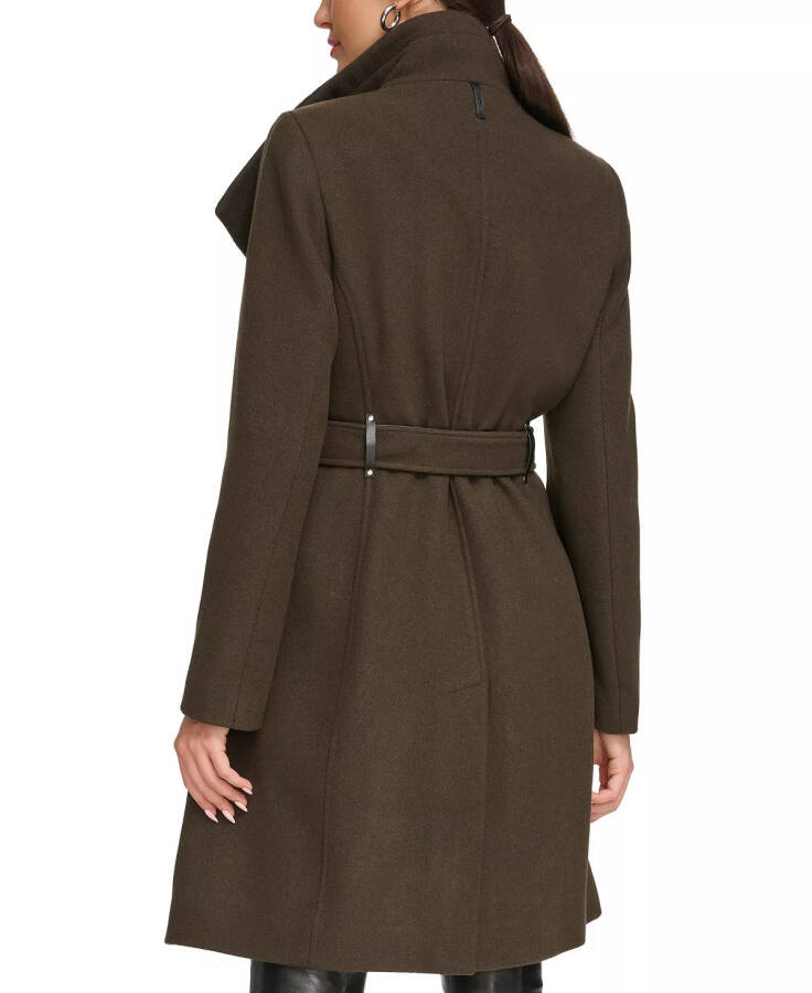 Women's Asymmetrical Belted Funnel-Neck Wool Blend Coat Loden - 2