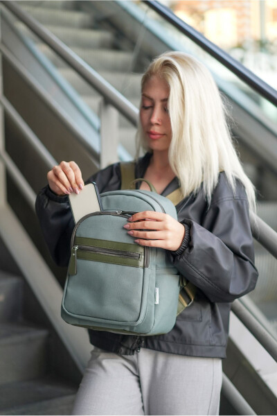 Women's Backpack with Double Compartments and Leather Detail - 1