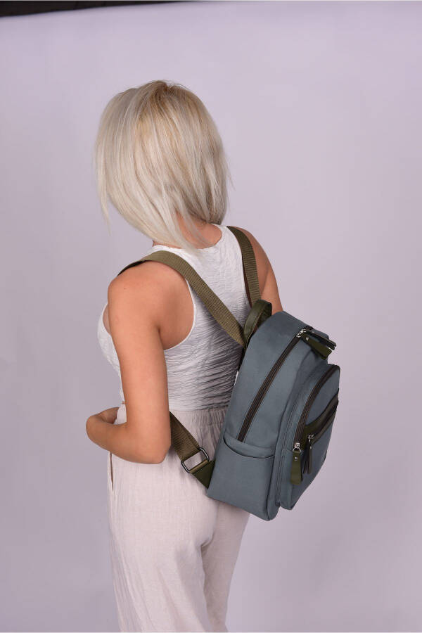 Women's Backpack with Double Compartments and Leather Detail - 2